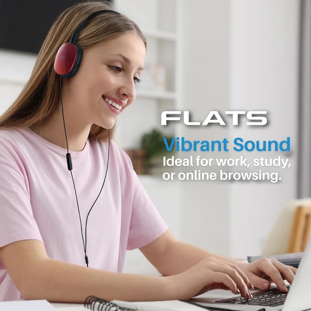 Alt view image 4 of 6 - Flats Foldable Colorful Flats On Ear Headphones with Remote and Microphone, 3.94 Foot Gold Plated 3.5mm Slim Plug - HAS160MA, Adjustable - Red