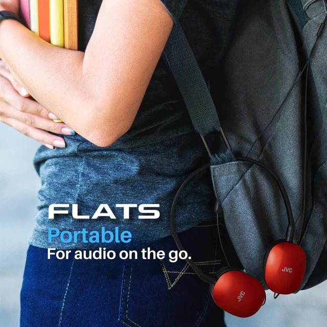Alt view image 5 of 6 - Flats Foldable Colorful Flats On Ear Headphones with Remote and Microphone, 3.94 Foot Gold Plated 3.5mm Slim Plug - HAS160MA, Adjustable - Red