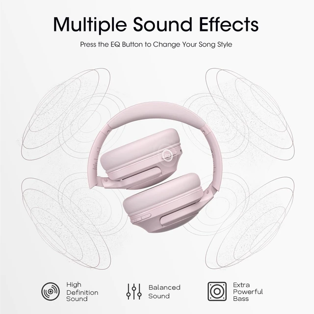 Alt view image 2 of 7 - Wireless Headphones Over Ear, 80H Playtime, HiFi Stereo, 3EQ Mode Soft Memory Foam Earpads, Foldable Bluetooth Headphones, Bluetooth 5.4, ENC Mic, Multipoint Pairing for Home, Office & Travel