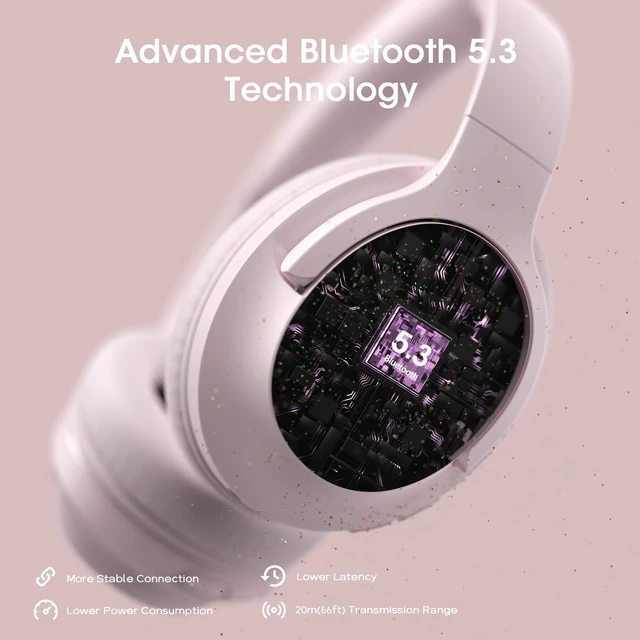 Alt view image 4 of 7 - Wireless Headphones Over Ear, 80H Playtime, HiFi Stereo, 3EQ Mode Soft Memory Foam Earpads, Foldable Bluetooth Headphones, Bluetooth 5.4, ENC Mic, Multipoint Pairing for Home, Office & Travel