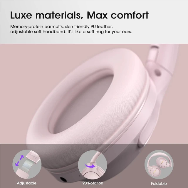 Alt view image 7 of 7 - Wireless Headphones Over Ear, 80H Playtime, HiFi Stereo, 3EQ Mode Soft Memory Foam Earpads, Foldable Bluetooth Headphones, Bluetooth 5.4, ENC Mic, Multipoint Pairing for Home, Office & Travel