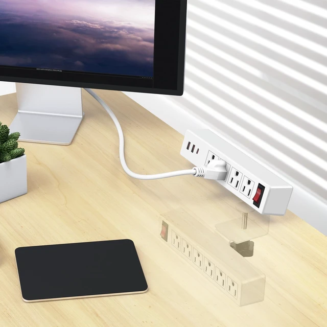 Alt view image 2 of 6 - Desk Clamp Dual Layer Power Strip, 20W USB-C, 700J Surge Protector 10AC 15FT Extension Cord, Outlet Extender Desk Organizer Workstation Home Office, Fits 1.7" Tabletop Edge, White, ETL Listed