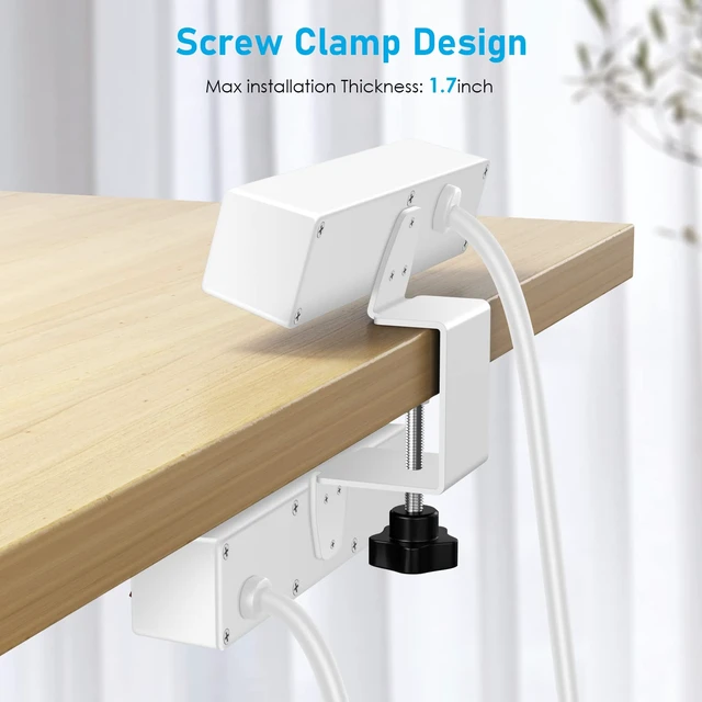 Alt view image 4 of 6 - Desk Clamp Dual Layer Power Strip, 20W USB-C, 700J Surge Protector 10AC 15FT Extension Cord, Outlet Extender Desk Organizer Workstation Home Office, Fits 1.7" Tabletop Edge, White, ETL Listed