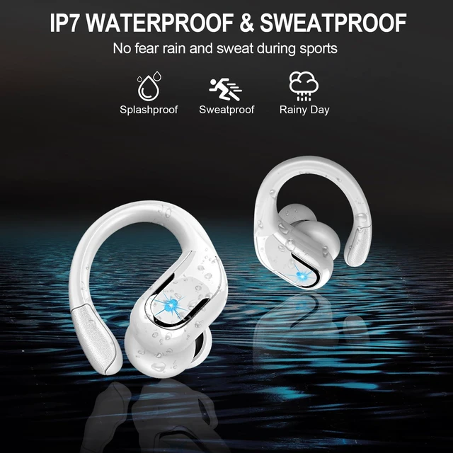 Alt view image 7 of 7 - Wireless Earbuds, 75Hrs Bluetooth 5.3 Headphones Sport,Bluetooth Earbuds ENC Noise Canceling Mic, Bass Stereo Wireless Earphones IP7 Waterproof Over Ear Buds with Earhooks for iOS/Android, White
