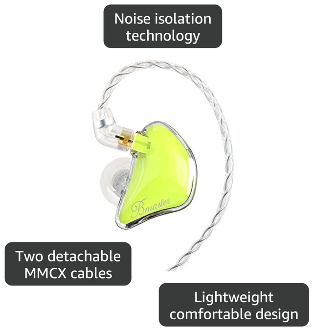 Alt view image 3 of 7 - Bmaster Noise Isolating in Ear Monitor Earphones, 1BA+2DD Hybrid Balanced Armature Driver IEM Headphones with Two Detachable MMCX Cables (Yellow)