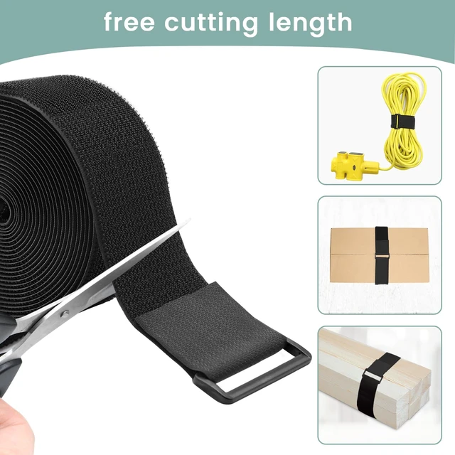 Alt view image 2 of 6 - 1.5In x 32Ft Cable Straps Heavy Duty With 40 Buckles, Black Hook and Loop Straps, Reusable Cable Ties for Organizer or Storage