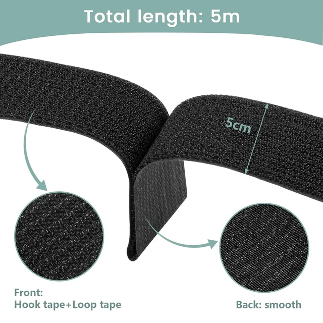 Alt view image 3 of 6 - 1.5In x 32Ft Cable Straps Heavy Duty With 40 Buckles, Black Hook and Loop Straps, Reusable Cable Ties for Organizer or Storage