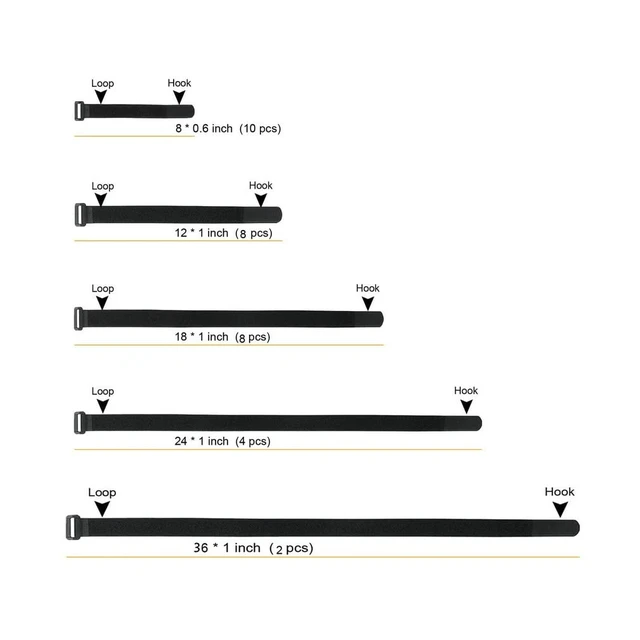 Alt view image 3 of 7 - 32Pcs Reusable Fastening Cable Straps and Cable Ties with Buckles, Variety Sizes 8"-12"-18"-24"-36", Premium Adjustable Multi-Purpose Hook and Loop Cinch Strap Cord Ties