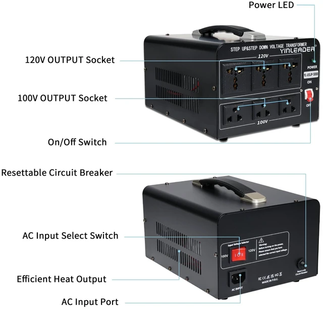 Alt view image 6 of 7 - 120V to 100V US to Japan Voltage Converter Step Down/Up Transformer Power Converter for Japanese Industrial or High-Power Use in US(5000W)
