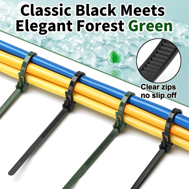 Alt view image 2 of 6 - 200 Pack Reusable Zip Ties 12 Inch Heavy Duty Cable Ties Black Dark Green Reusable Trigger Release / Heavy Duty Nylon / UV Weatherproof / Non-Slip Self-Locking / Smooth Round Ending No Hurt