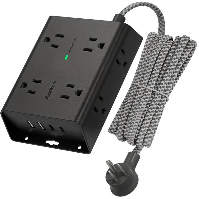 Main image of Surge Protector Power Strip, 8 Widely Outlets with 4 USB Ports (2 USB C), 10ft Extension Cord with Multiple Outlets, 3 Side Outlet Extender, Flat Plug, Wall Mount, ETL, Black