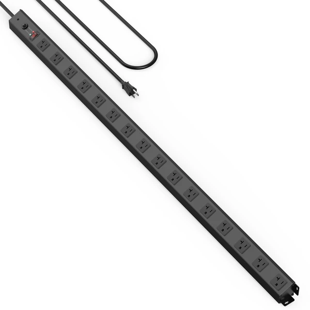 Main image of 16 Outlet Long Power Strip, 12 Gauge Extension Cord. Black, 4FT. Heavy Duty, Surge Protector, High Amp, Wide Spaced Multiple Outlets for Home, Office, Garage, Workshop, ETL Listed