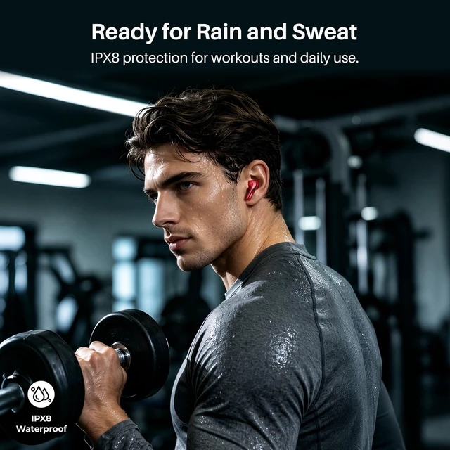 Alt view image 7 of 7 - T20 Wireless Earbuds 97H Playtime, Wireless Charging LED Display Case 10mm Deep Bass Sound, Dual Mic ENC Clear Calls, IPX8 Waterproof, Bluetooth 5.3, Comfortable Fit Ear Buds For Daily Use, Red