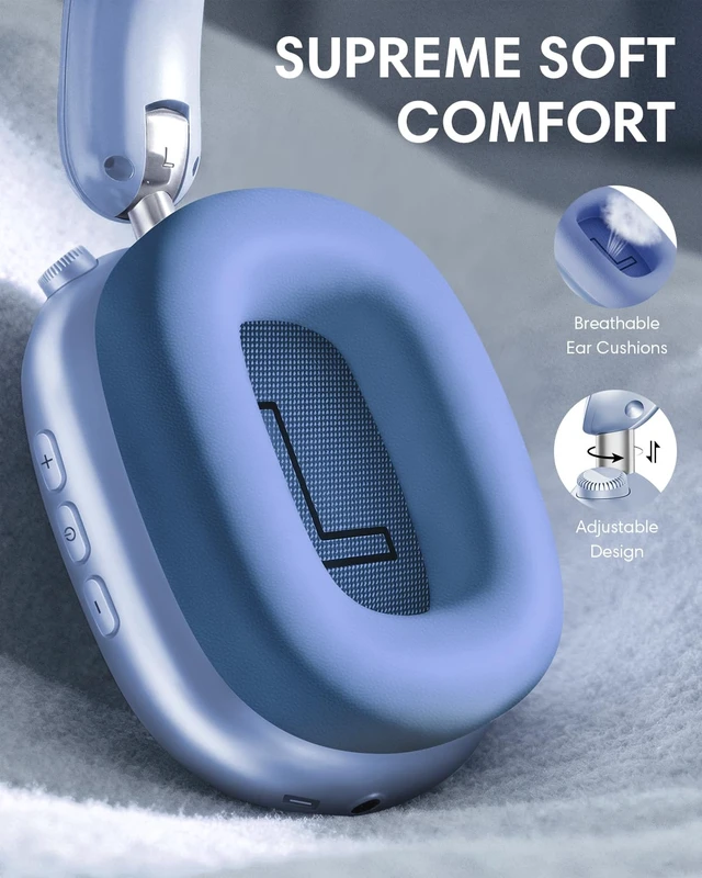 Alt view image 6 of 7 - Y02 Active Noise Cancelling Wireless Headphones, Blue Over-Ear, Bluetooth, 60H Playtime,Crystal Clear Calls, Hi-Res Audio, Big Bass, Foldable Lightweight for Travel Home Office