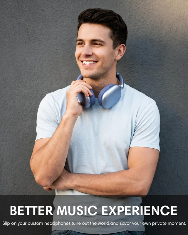 Alt view image 7 of 7 - Y02 Active Noise Cancelling Wireless Headphones, Blue Over-Ear, Bluetooth, 60H Playtime,Crystal Clear Calls, Hi-Res Audio, Big Bass, Foldable Lightweight for Travel Home Office