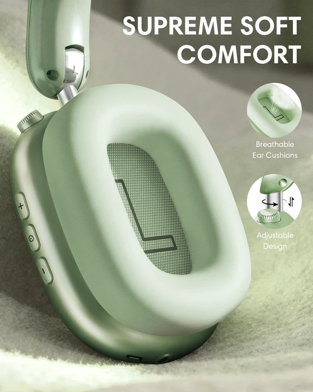 Alt view image 6 of 7 - Y02 Active Noise Cancelling Wireless Headphones, Green Over-Ear, Bluetooth, 60H Playtime,Crystal Clear Calls, Hi-Res Audio, Big Bass, Foldable Lightweight for Travel Home Office