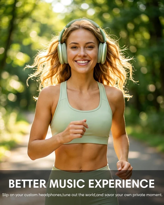Alt view image 7 of 7 - Y02 Active Noise Cancelling Wireless Headphones, Green Over-Ear, Bluetooth, 60H Playtime,Crystal Clear Calls, Hi-Res Audio, Big Bass, Foldable Lightweight for Travel Home Office