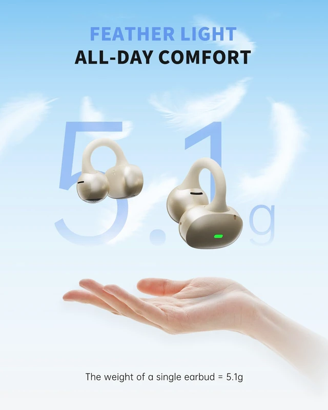 Alt view image 6 of 7 - Open Ear Earbuds, Clip On Headphones Wireless Earbuds for Running Workout Secure Fit, Rich Bass, Hi-Res Audio, Clear Calls, Bluetooth 6.0, Multipoint Connection, IPX5 Waterproof, 40H Playtime