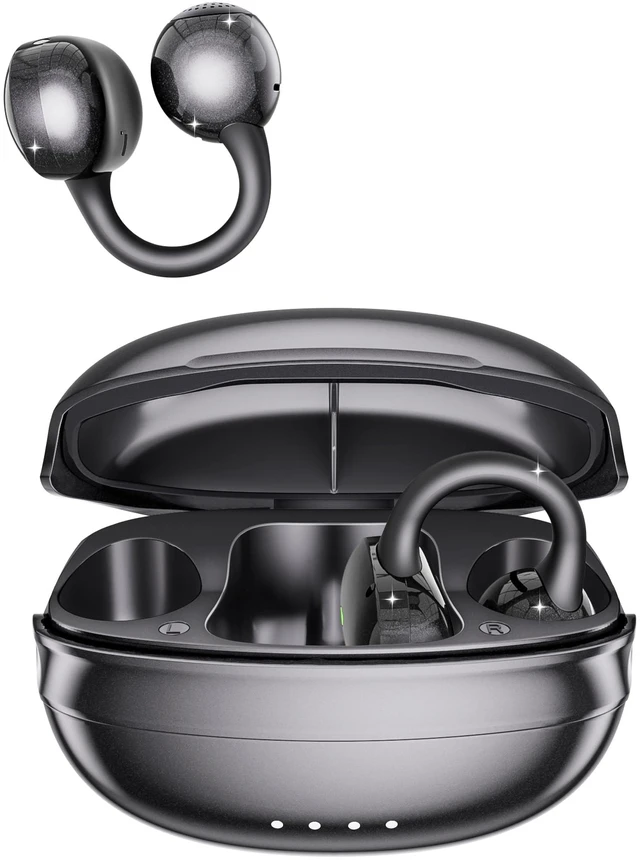 Main image of Open Ear Earbuds, Clip On Headphones Wireless Earbuds for Running Workout Secure Fit, Rich Bass, Hi-Res Audio, Clear Calls, Bluetooth 6.0, Multipoint Connection, IPX5 Waterproof, 40H Playtime