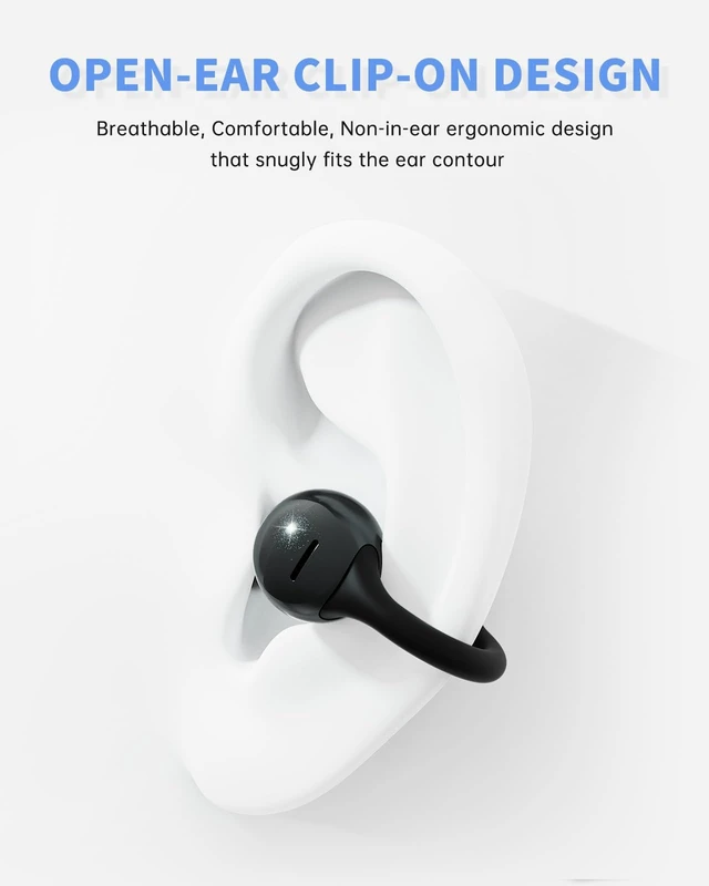 Alt view image 2 of 7 - Open Ear Earbuds, Clip On Headphones Wireless Earbuds for Running Workout Secure Fit, Rich Bass, Hi-Res Audio, Clear Calls, Bluetooth 6.0, Multipoint Connection, IPX5 Waterproof, 40H Playtime
