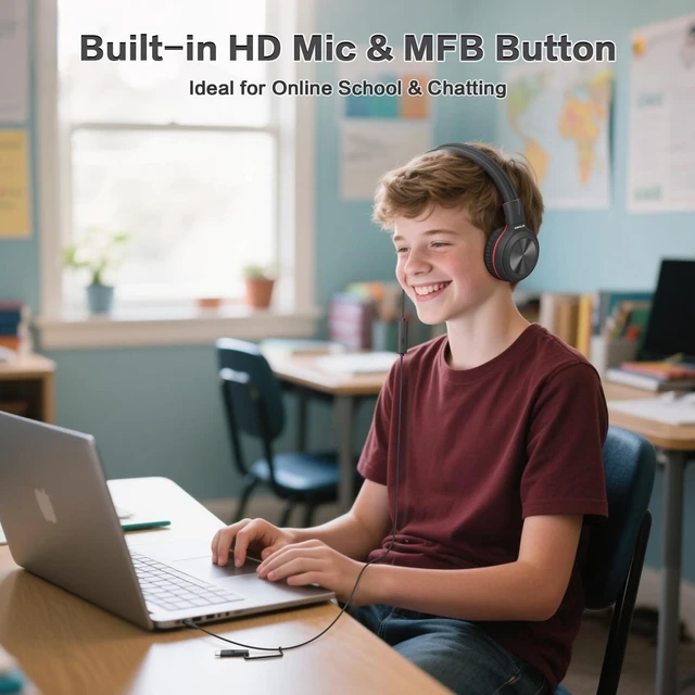 Alt view image 4 of 7 - Manyshare Kid Headphone, USB-C & 3.5mm Wired Headphone for School Audio Sharing, 3-Level Volume Limiting and HD Mic & Passive Noise-Reducing, Over Ear Headset for Children, Teens & Adults