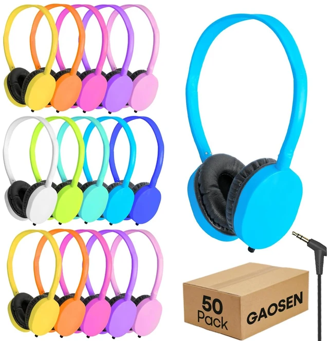 Main image of 50 Pack Classroom Headphones Bulk for Students Kids Schools,Multi Color Class Set Durable Wired Earphones for Children Toddler Teens Boys Girls and Adult(Mixed,50 Pack)