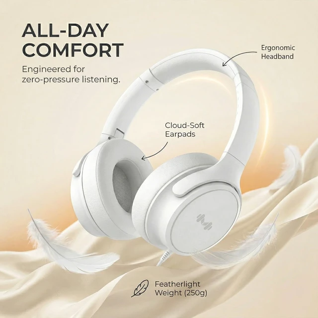 Alt view image 6 of 7 - Wired Over-Ear Headphones, Mic, 3.5mm Plug, USB-C Adapter, White Foldable, adjustable headphones with soft cushions, inline mic, 3.5mm plug, and USB-C adapter for laptop, phone, and travel