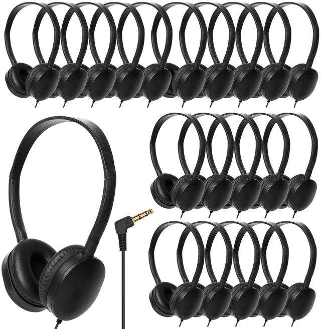 Main image of Bulk Classroom Headphones 100 Pack for Kids and Students School Kids Children Teen 3.5mm Jack Black