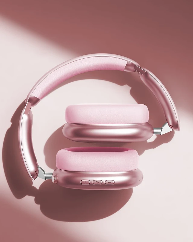 Alt view image 3 of 7 - Y02 Active Noise Cancelling Wireless Headphones, Pink Over-Ear, Bluetooth, 60H Playtime,Crystal Clear Calls, Hi-Res Audio, Big Bass, Foldable Lightweight for Travel Home Office