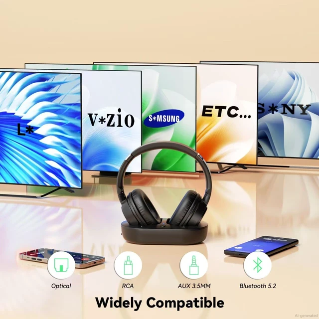 Alt view image 4 of 6 - Wireless Headphones for TV, TV Headphones Wireless for Seniors with Easy Setup, Compatible with Most TVs, Charging Base, 65H Playtime, Low Latency Audio, TV Headset, Ideal for Dad, Mom