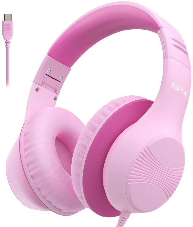 Main image of K3 Kids Headphones, USB Type C Wired Headphones for Kids/School Pink HD Stereo Sound, Comfortable Fit, 40mm Driver, Volume Limit, Foldable Over Ear Headphone for Travel/Boys/Girls/Tablet/iPad