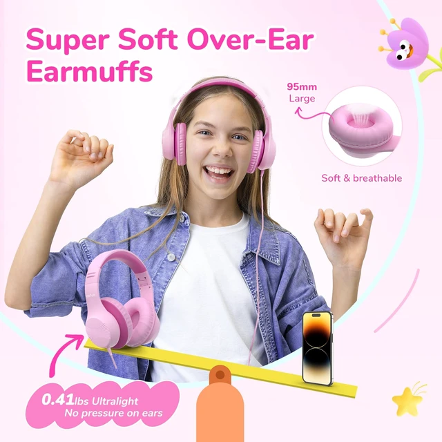 Alt view image 6 of 7 - K3 Kids Headphones, USB Type C Wired Headphones for Kids/School Pink HD Stereo Sound, Comfortable Fit, 40mm Driver, Volume Limit, Foldable Over Ear Headphone for Travel/Boys/Girls/Tablet/iPad