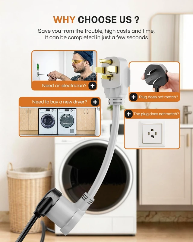 Alt view image 3 of 7 - 1.5 FT 3 Prong to 4 Prong Dryer Adapter, NEMA 14-30P Male to 10-30R Female Dryer Plug Adapter, 30 Amp 250V Outlet Converter Cord for Connecting Older one to 4-Prong Outlets