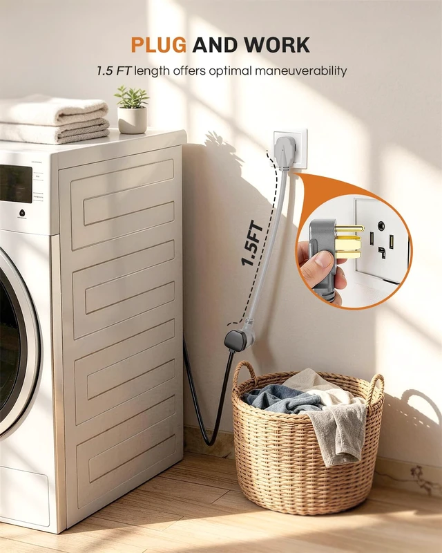 Alt view image 7 of 7 - 1.5 FT 3 Prong to 4 Prong Dryer Adapter, NEMA 14-30P Male to 10-30R Female Dryer Plug Adapter, 30 Amp 250V Outlet Converter Cord for Connecting Older one to 4-Prong Outlets