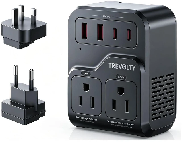 Main image of 2000W Voltage Converter US to Europe for Hair Dryer, 220V to 110V Converter for European Travel with 3AC/2USB-A/2USB-C (PD20W), Power Converter Adapter Combo with Type C G Plug (Black)