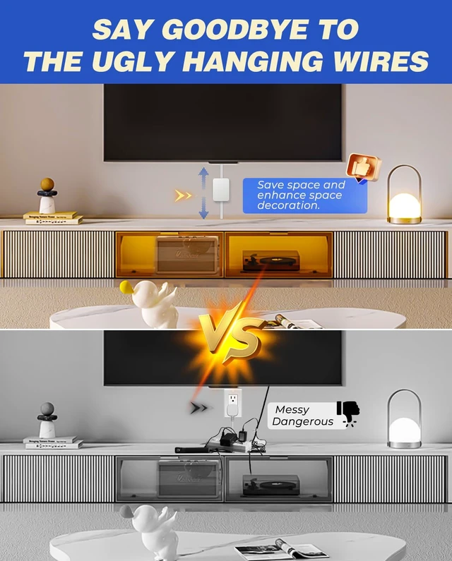 Alt view image 6 of 7 - Dual 10ft Flat Extension Cord Outlet Cover, 3 Outlets, White Dual 10ft Flat Extension Cords, Universal Outlet Concealer Design, Low-Profile Flat Plug, Baby Proof Cable Management