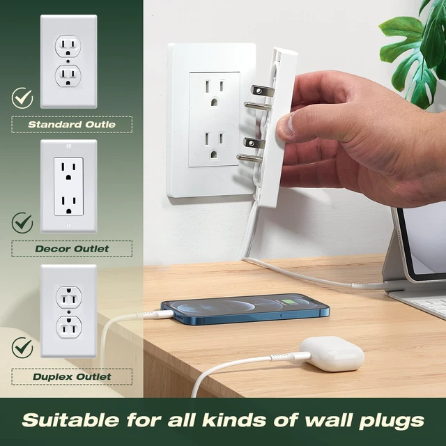 Alt view image 4 of 7 - Dual Flat Extension Cord, 6-Outlet Extender, 5ft, White | Dual 5ft Flat Extension Cords, 6 Built-In Power Outlets, Universal Outlet Cover Design,Flat Plug Fits Tight Spaces