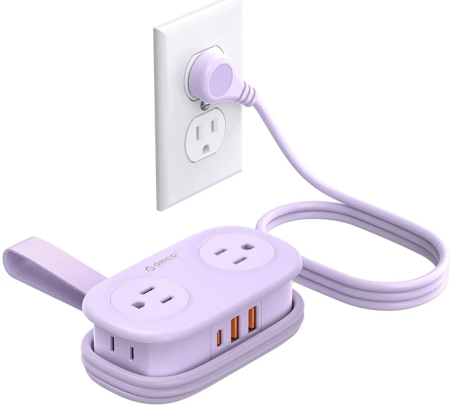 Main image of Purple Travel Power Strip with 4 AC Outlets 3 USB Ports (1 USB-C) PD20W 4FT Flat Plug Extension Cord, Compact Portable Design for Business Travel, Cruise Ship Essentials-AP3
