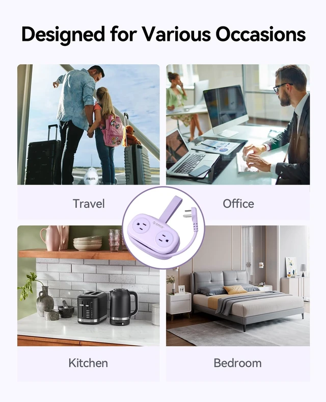 Alt view image 6 of 7 - Purple Travel Power Strip with 4 AC Outlets 3 USB Ports (1 USB-C) PD20W 4FT Flat Plug Extension Cord, Compact Portable Design for Business Travel, Cruise Ship Essentials-AP3