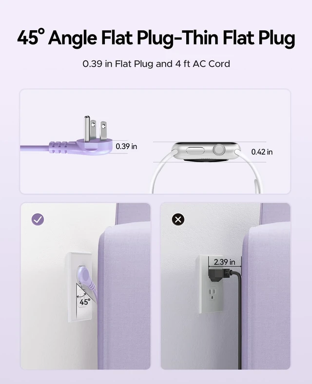 Alt view image 7 of 7 - Purple Travel Power Strip with 4 AC Outlets 3 USB Ports (1 USB-C) PD20W 4FT Flat Plug Extension Cord, Compact Portable Design for Business Travel, Cruise Ship Essentials-AP3