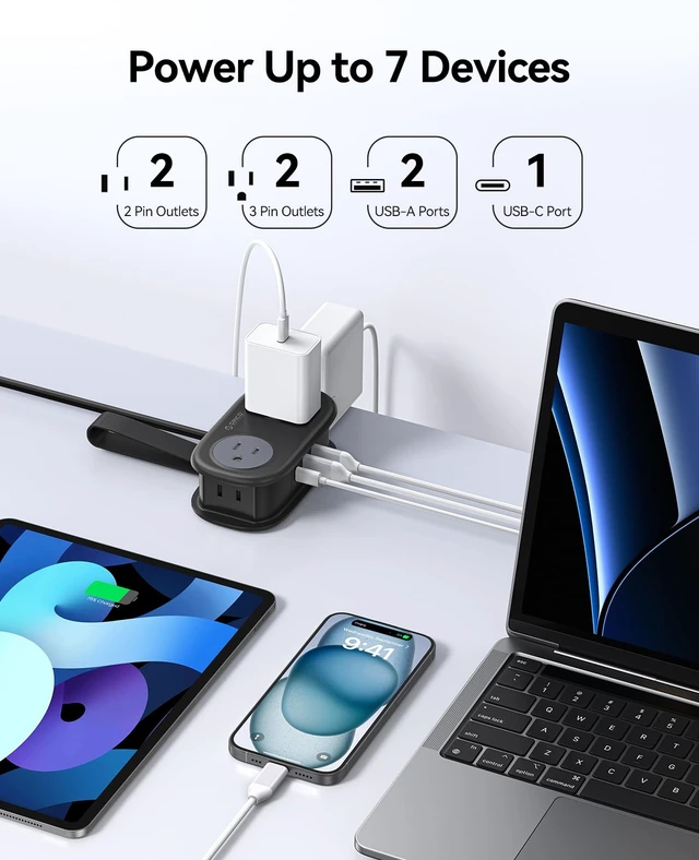 Alt view image 2 of 7 - Travel Power Strip PD20W with 4 AC Outlets 3 USB Ports (1 USB-C) 4FT Flat Plug Extension Cord, Compact Portable Design for Business Travel, Cruise Ship Essentials-AP3