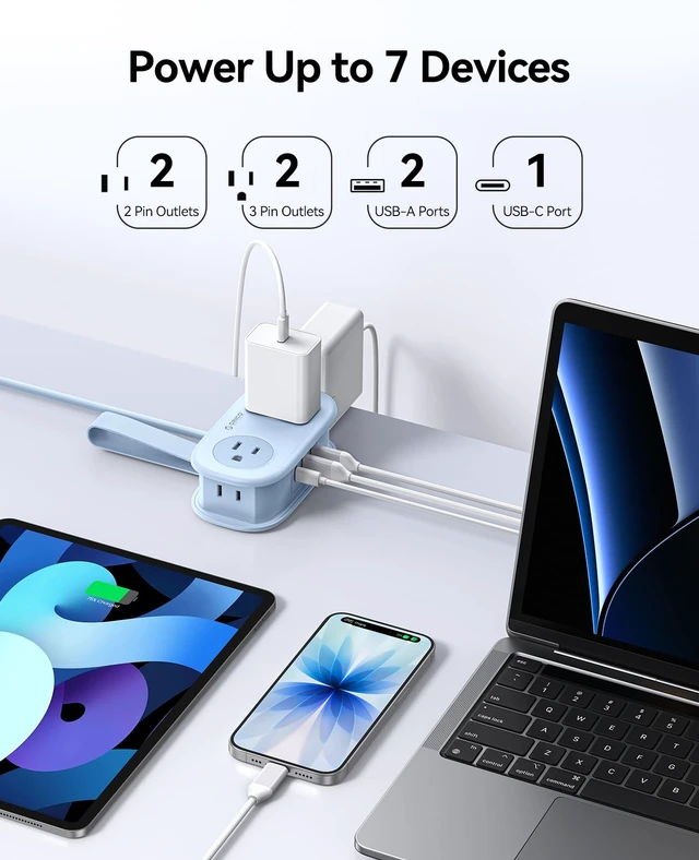 Alt view image 2 of 7 - Travel Power Strip PD20W with 4 AC Outlets 3 USB Ports (1 USB-C) 4FT Flat Plug Extension Cord, Compact Portable Design for Business Travel, Cruise Ship Essentials-AP3