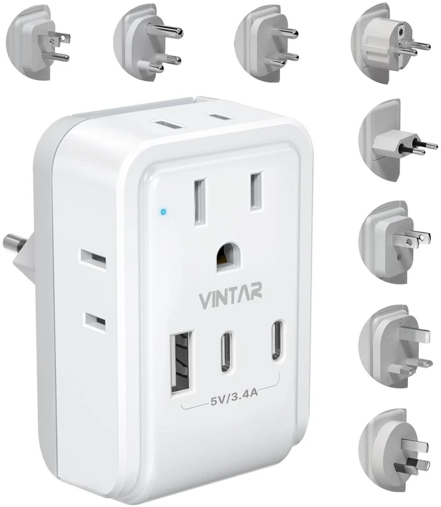 Main image of Universal Travel Adapter Kit, Type A,B,C,D,E/F,G,I,M Detachable Plug 7 in 1 International Power Adapter with 4 Outlets 3 USB(2 USB-C), Travel Adaptor Worldwide for US EU UK India Africa France