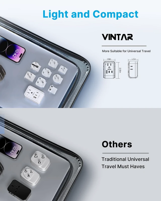 Alt view image 6 of 6 - Universal Travel Adapter Kit, Type A,B,C,D,E/F,G,I,M Detachable Plug 7 in 1 International Power Adapter with 4 Outlets 3 USB(2 USB-C), Travel Adaptor Worldwide for US EU UK India Africa France