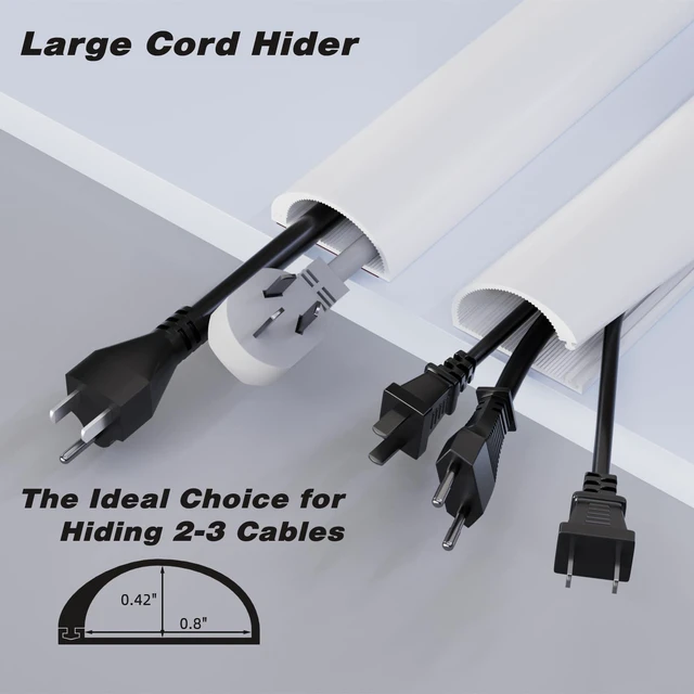 Alt view image 2 of 7 - 118" Silicone Cord Hider for Wall Mount TV,Large Self-Adhesive Cable Hider for 2-3 Cords,Cable Management Under Desk,Cord Organizer,Cable Raceway Home & Office Trim,Cord Concealer Channel,White