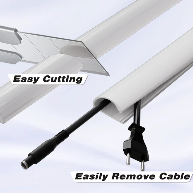 Alt view image 3 of 7 - 118" Silicone Cord Hider for Wall Mount TV,Large Self-Adhesive Cable Hider for 2-3 Cords,Cable Management Under Desk,Cord Organizer,Cable Raceway Home & Office Trim,Cord Concealer Channel,White