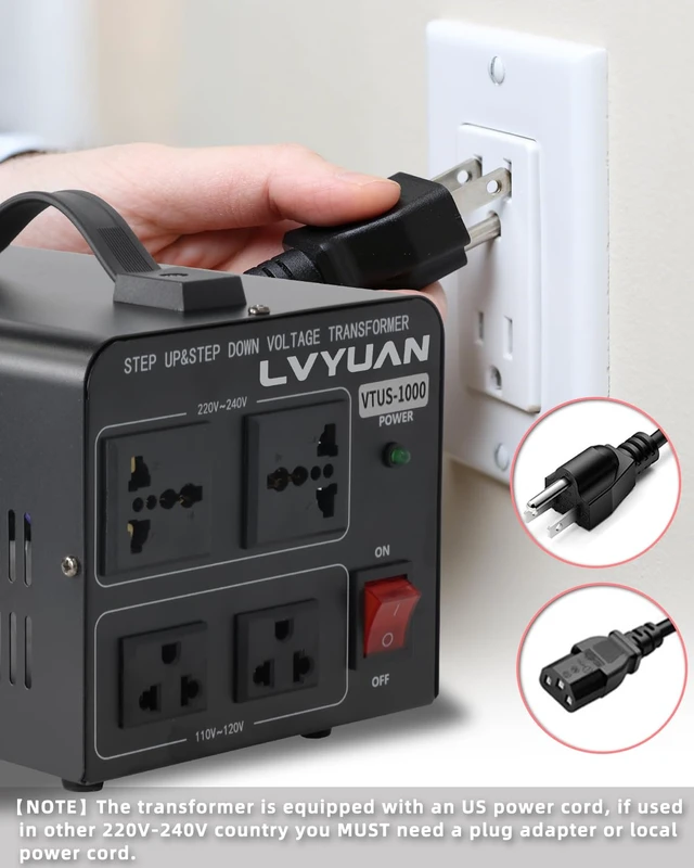 Alt view image 5 of 7 - Voltage Converter Transformer 1000 Watt Step Up/Down Convert from 110V-120V to 220V-240Vt and from 220V-240V to 110V-120V with 2 US outlets, 2 Universal outlets, Resettable Circuit Breaker