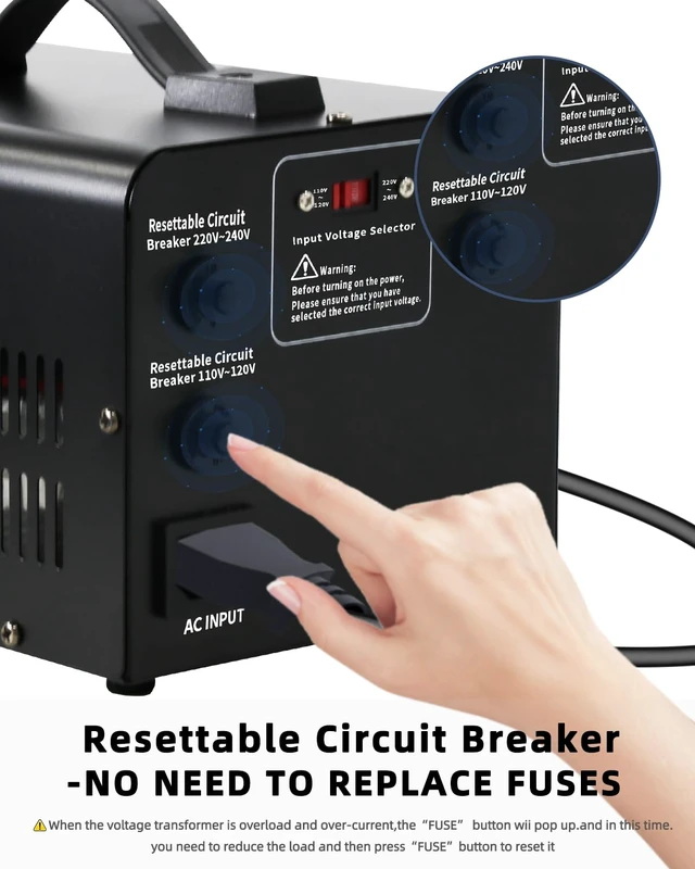 Alt view image 6 of 7 - Voltage Converter Transformer 1000 Watt Step Up/Down Convert from 110V-120V to 220V-240Vt and from 220V-240V to 110V-120V with 2 US outlets, 2 Universal outlets, Resettable Circuit Breaker