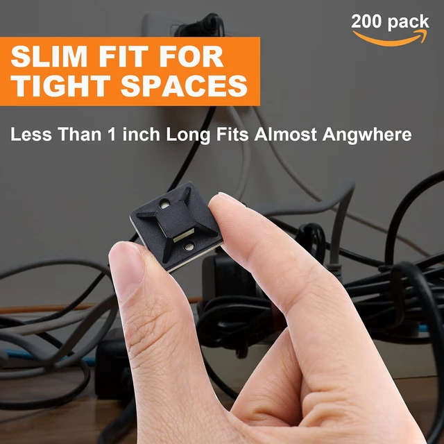 Alt view image 3 of 7 - 200 Pack 3/4" Zip Tie Adhesive Mounts Self Adhesive Cable Tie Base Holders with Multi-Purpose Tie wire clips with screw hole,Anchor stick on wire holder with White and Black