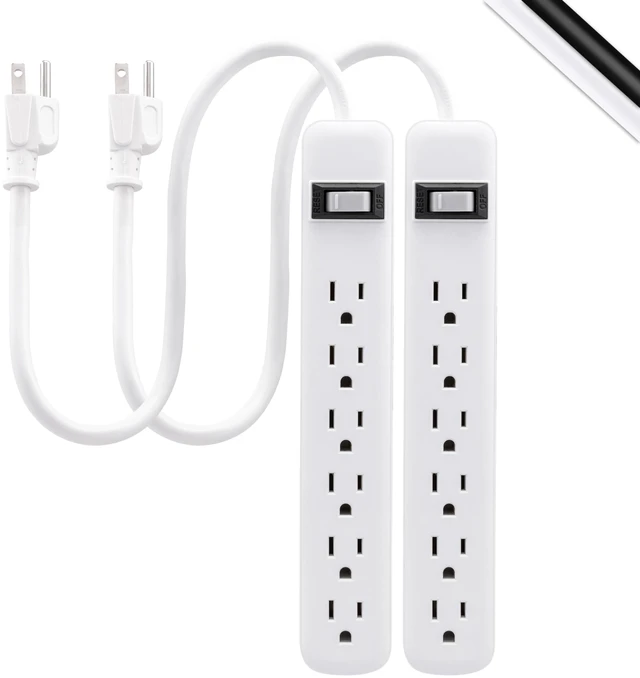 Main image of Power Strip, 2 Count, 6 Outlet Extender, Extension Cord, 1.5 Ft (Pack of 6)